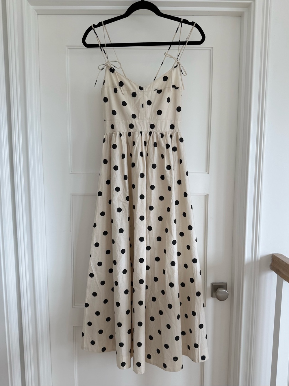 En Saison Cream Black Polka Tie-Strap Midi Dress Womens XS